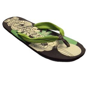 Women's Shoes COBIAN Flat Rubber Thongs Hawaiian Motif Size 9 Hawaiian leisure